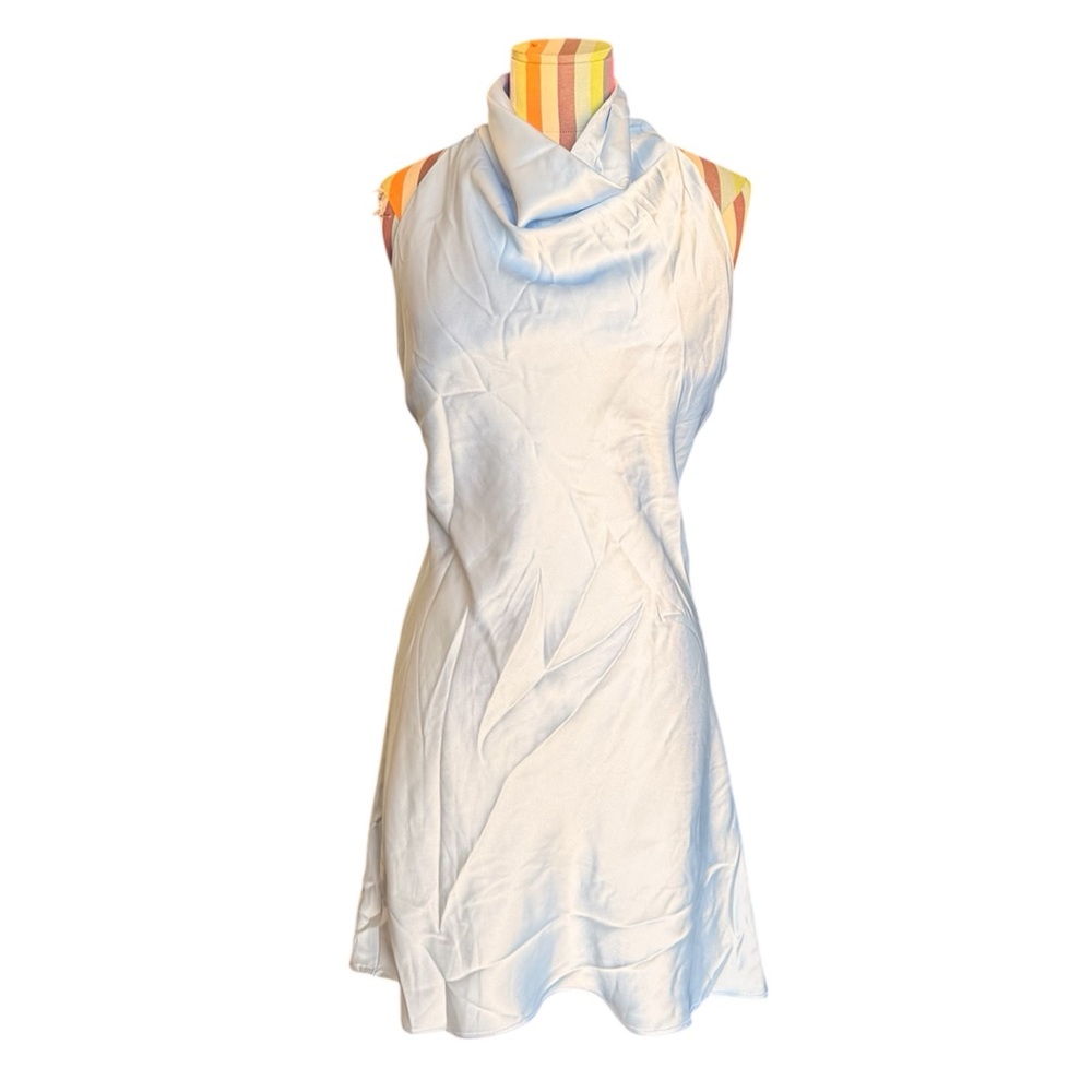 Zara Light Blue Satin Halter Mini Dress A014 - Picture 2 of 7